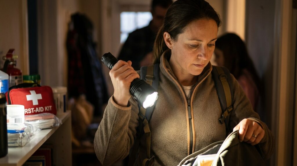 High-intensity flashlights shine brightly.