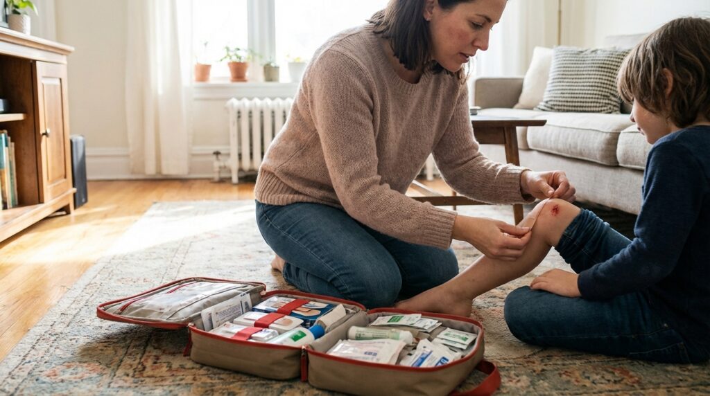 Complete first aid kits.