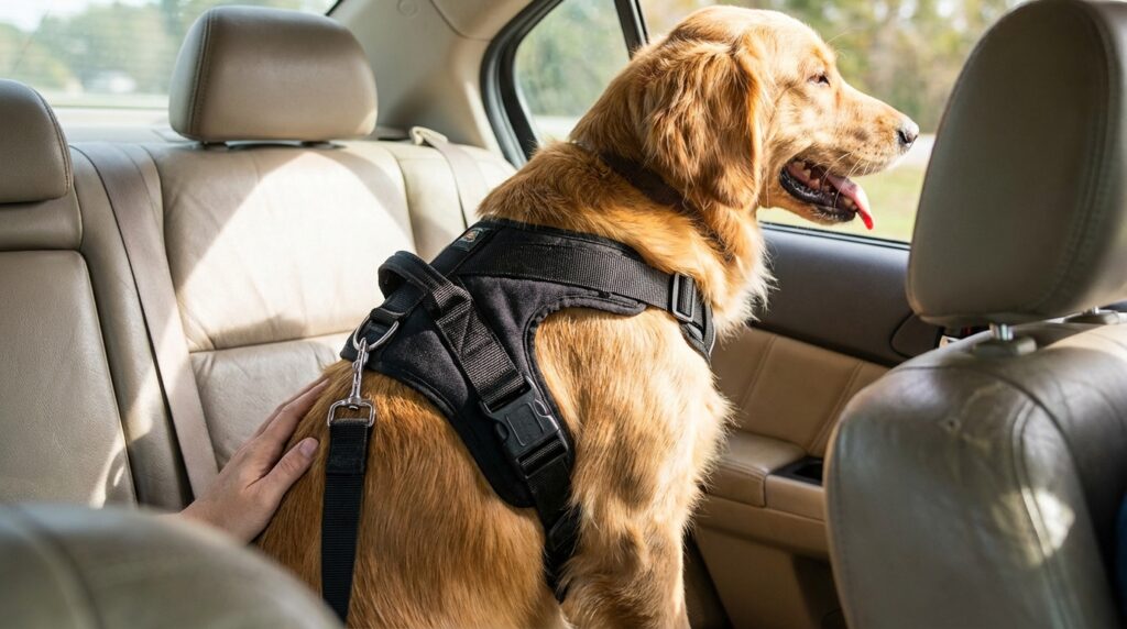 Safe pet travel harnesses.